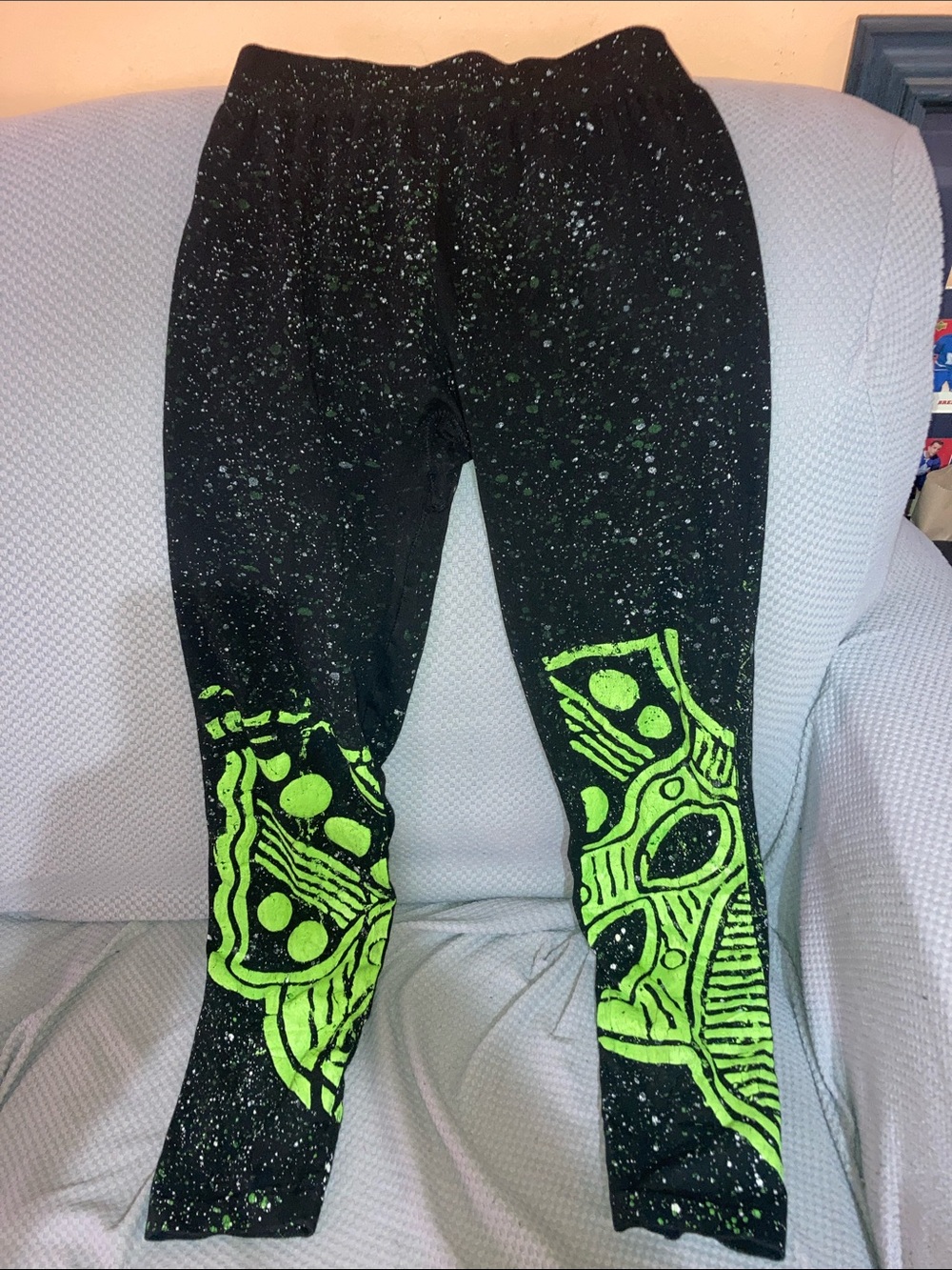 Kids Black Leggings with Neon Green Graphic Accents